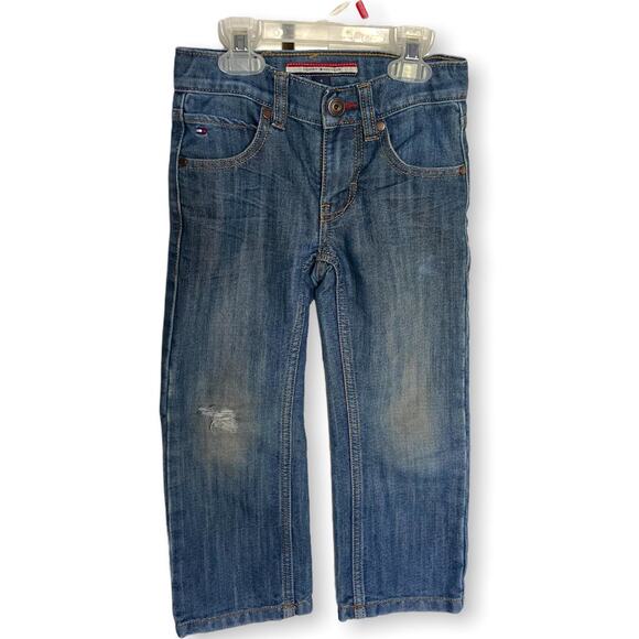 Tommy Hilfiger Boys Jeans Size 4 Blue Denim Distressed Cotton Blend Snap Pockets - Picture 1 of 8